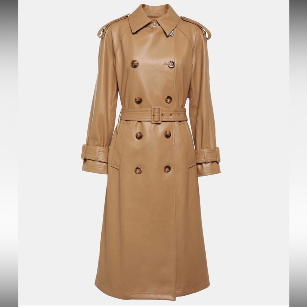 VERONICA BEARD Tan Conneley Faux Leather Trench Coat - Picture 11 of 12